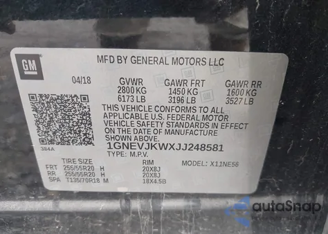 2018 Chevrolet Traverse Premier z USA, uszkodzony, nr VIN 1GNEVJKWXJJ248581